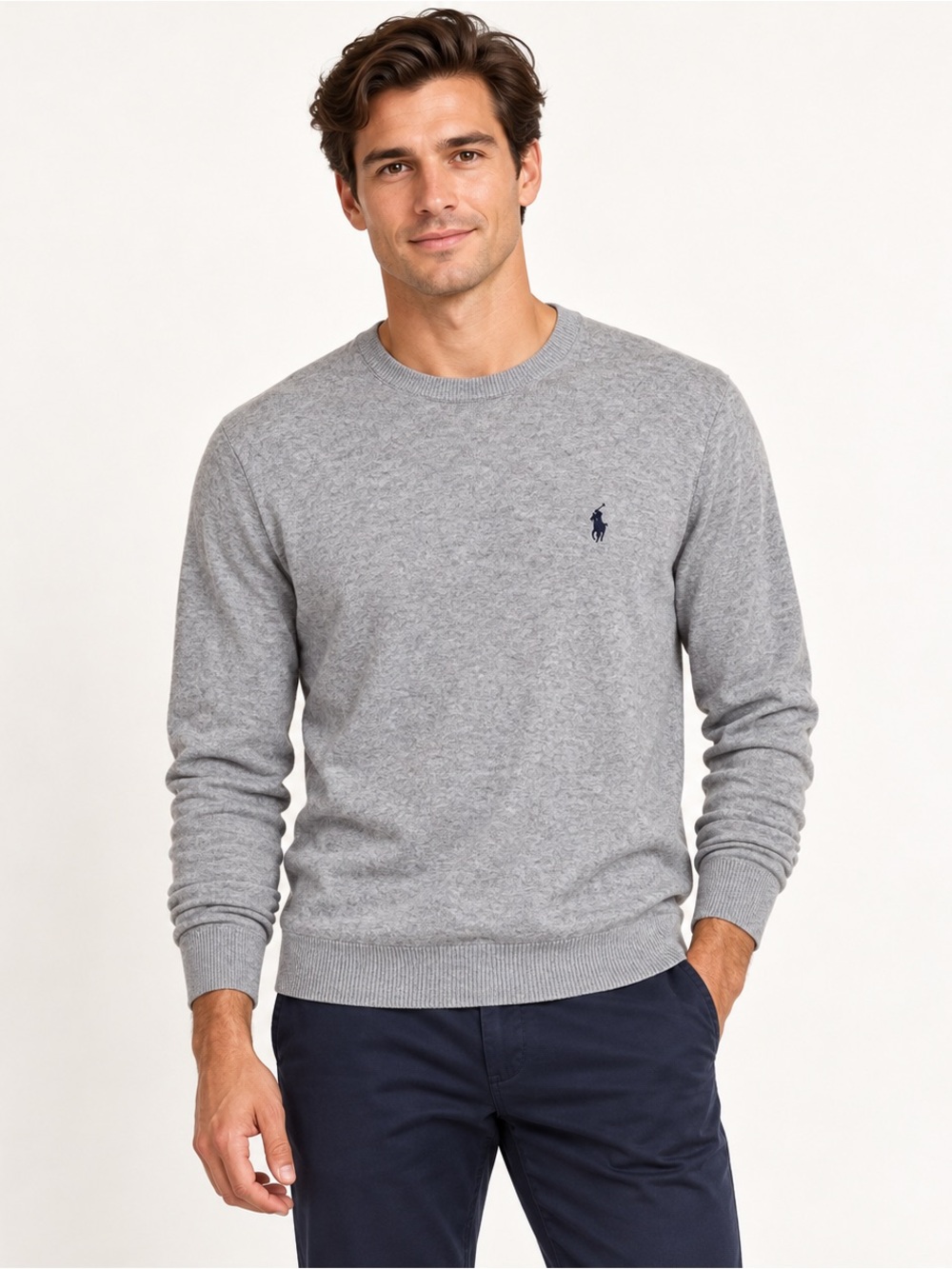Polo Ralph Lauren Men’s Grey Cotton Crewneck Sweater Pony Logo M